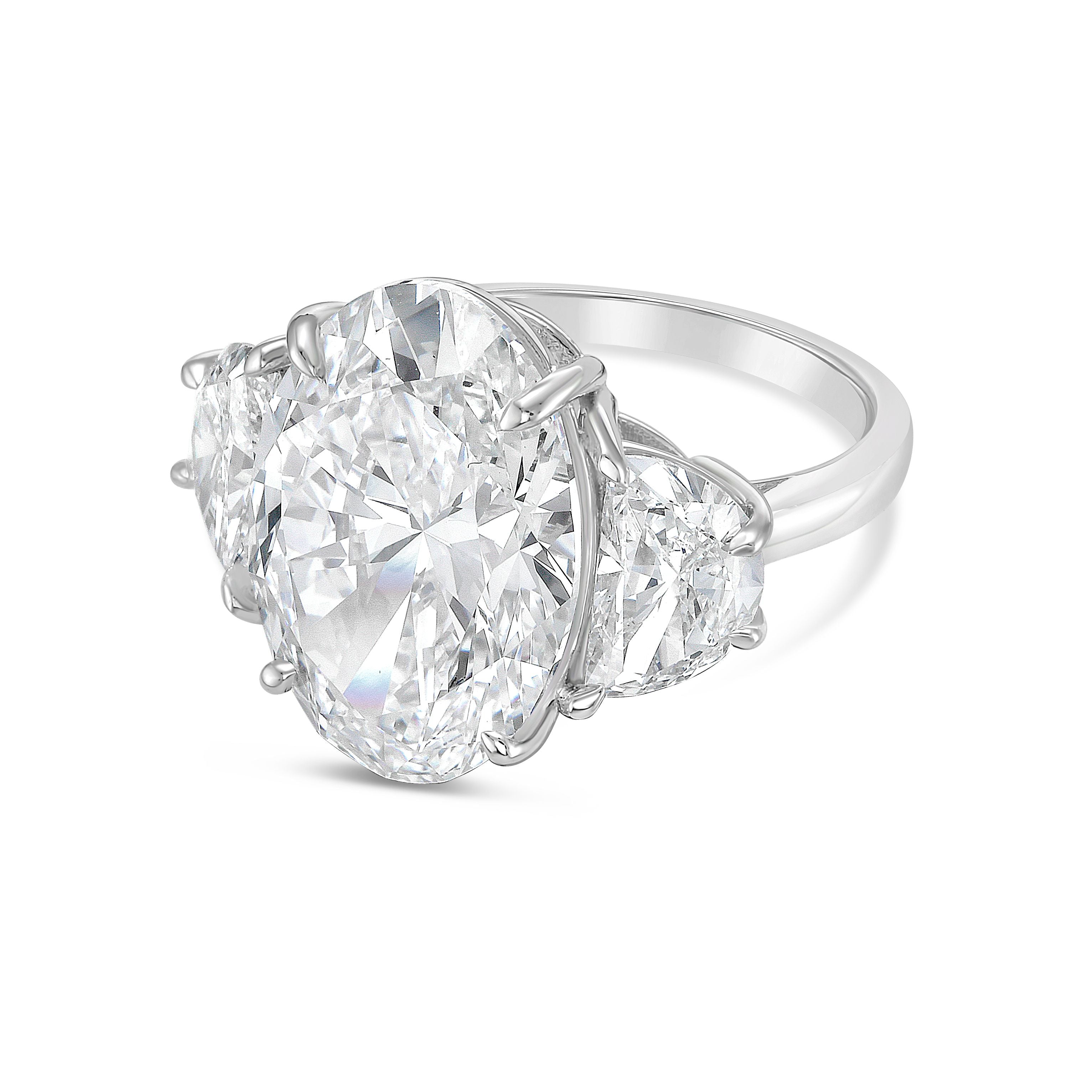Lab-Grown Oval Engagement Ring with Half Moon Side Stones