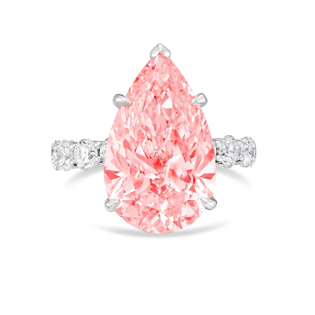 Lab-Grown Pink Pear Diamond Engagement Pave Ring, 18K Gold