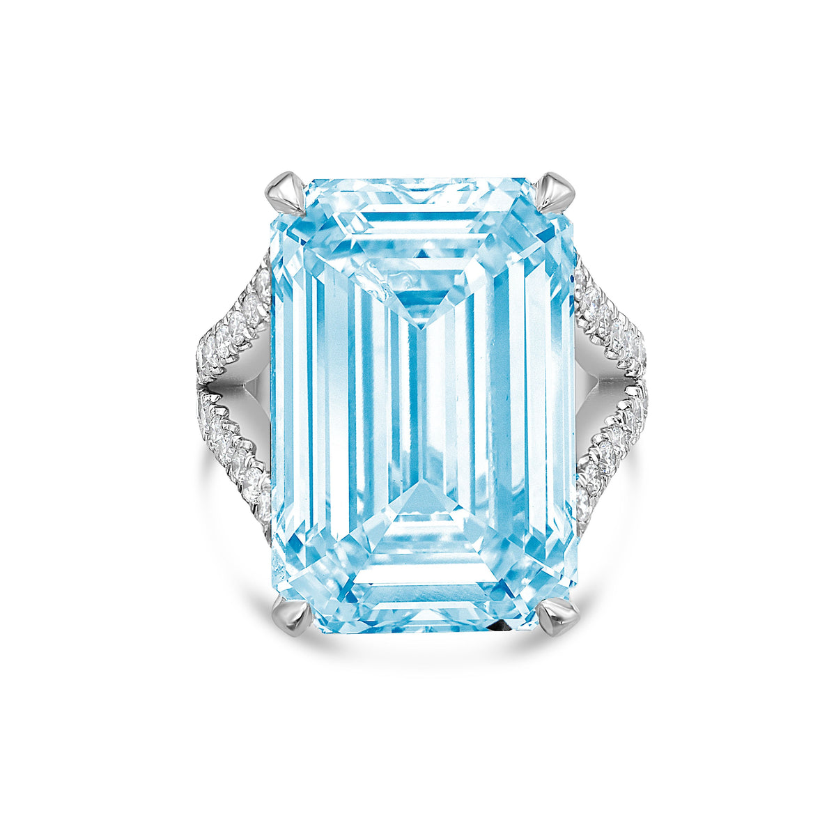 Lab-Grown Blue Emerald Cut Split Shank Engagement Ring, 14K Gold