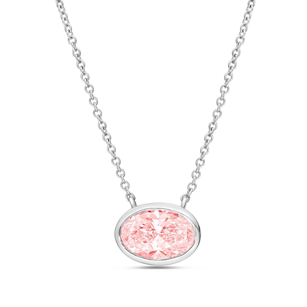 Lab-Grown Pink East-West Oval Diamond Bezel Pendant, 14K Gold