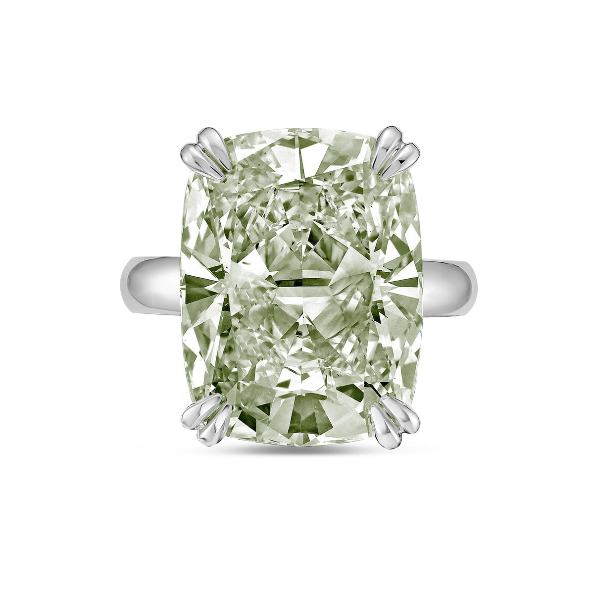 Lab-Grown Green Elongated Cushion Diamond Double Claw Engagement Ring, 14K Gold