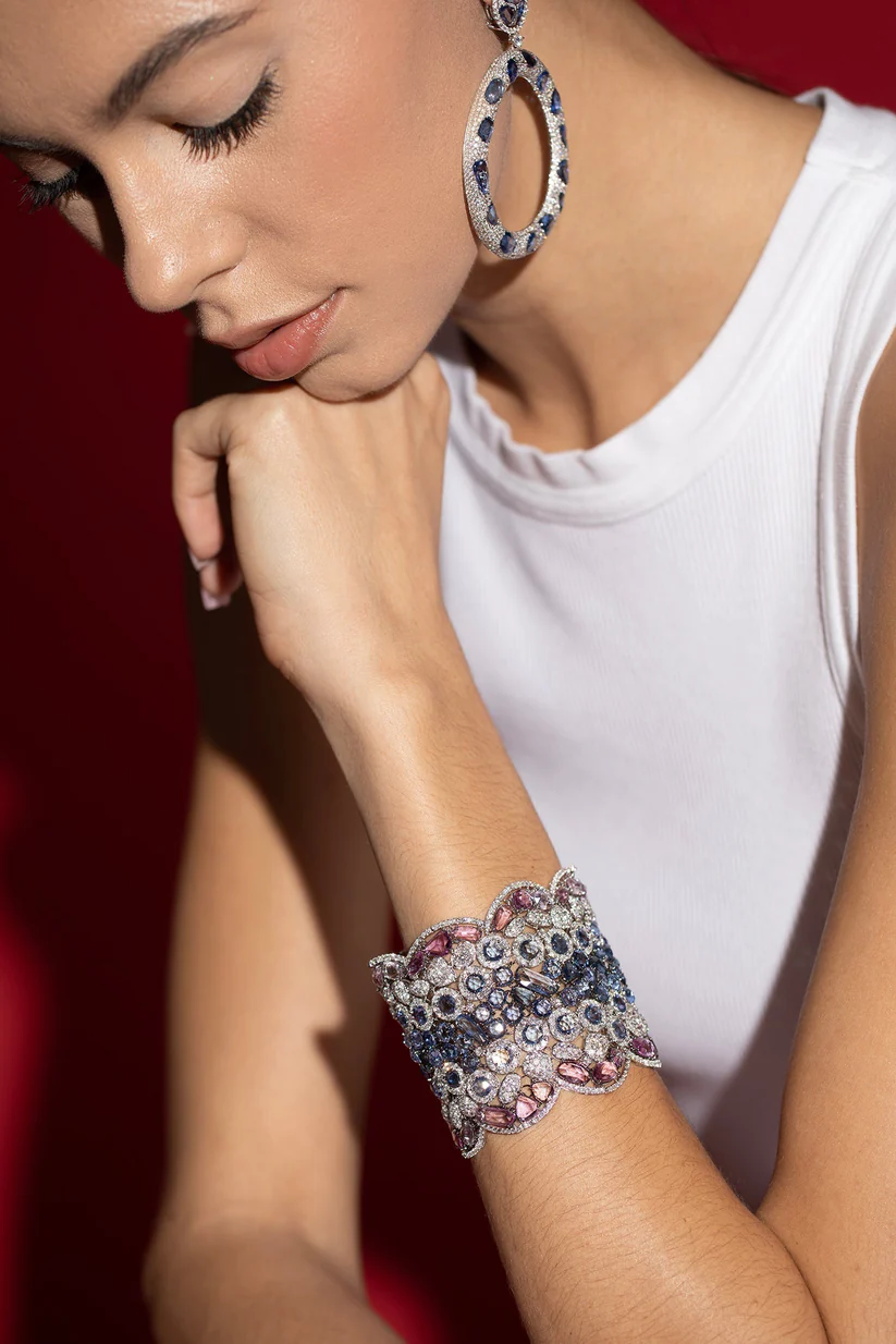 Pink & Blue Rose Cut Diamond Bracelet