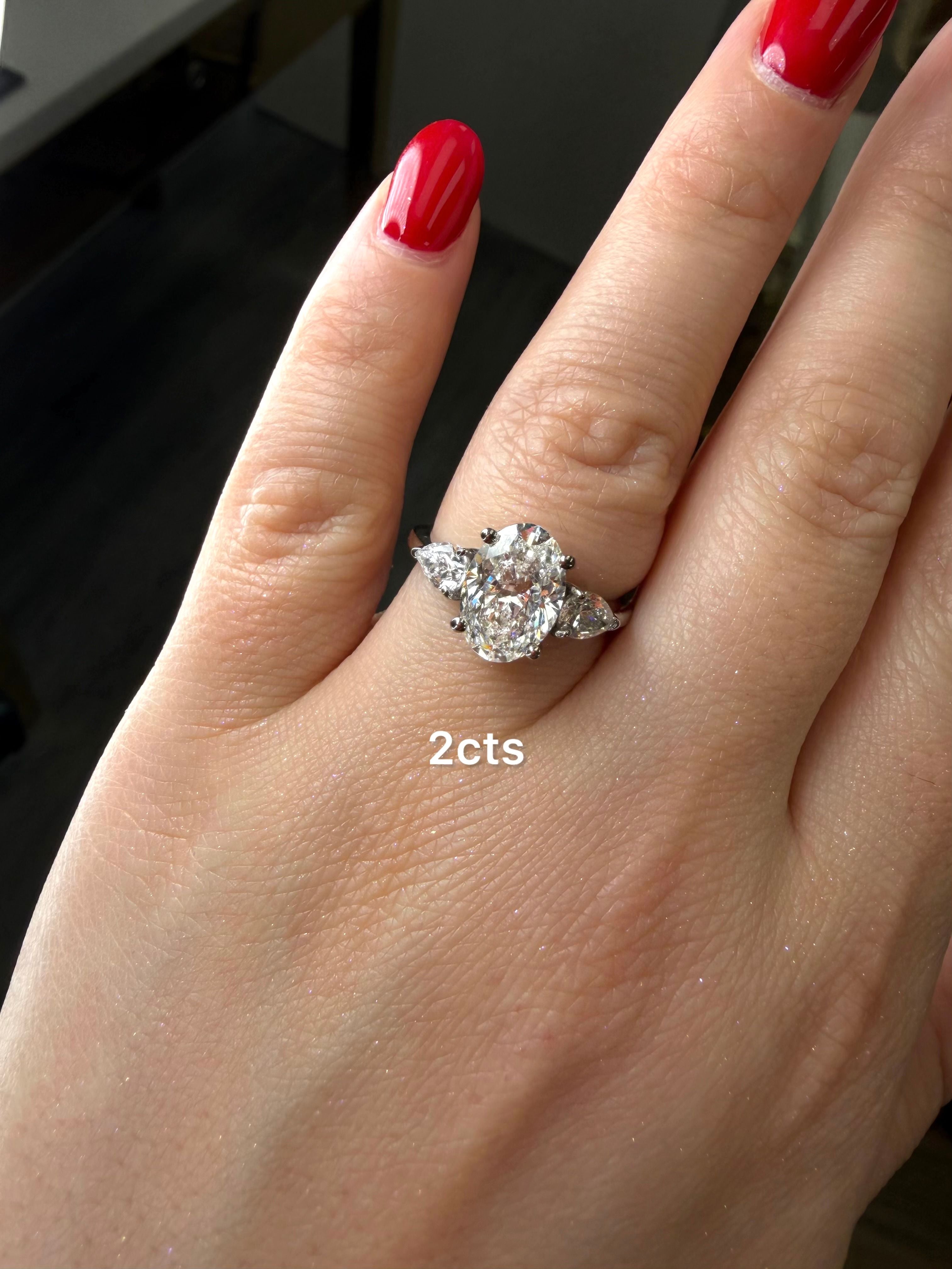 Lab Grown Oval Diamond Ring with Pears On Side