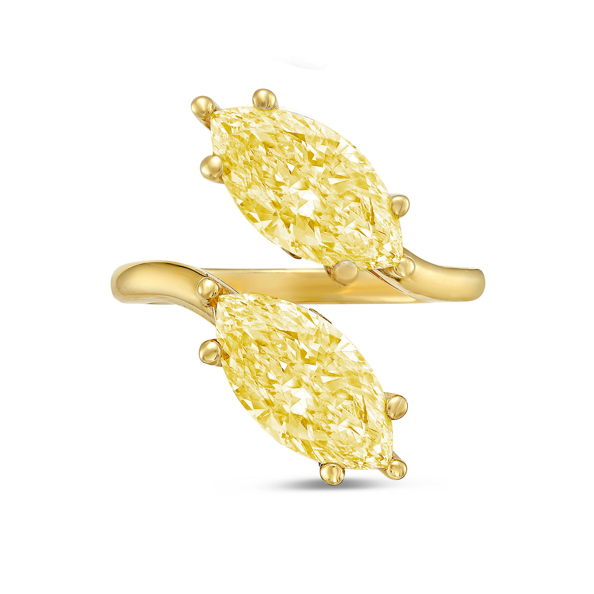 Lab-Grown Yellow Marquise Toi Et Moi Diamond Ring, 14K Gold