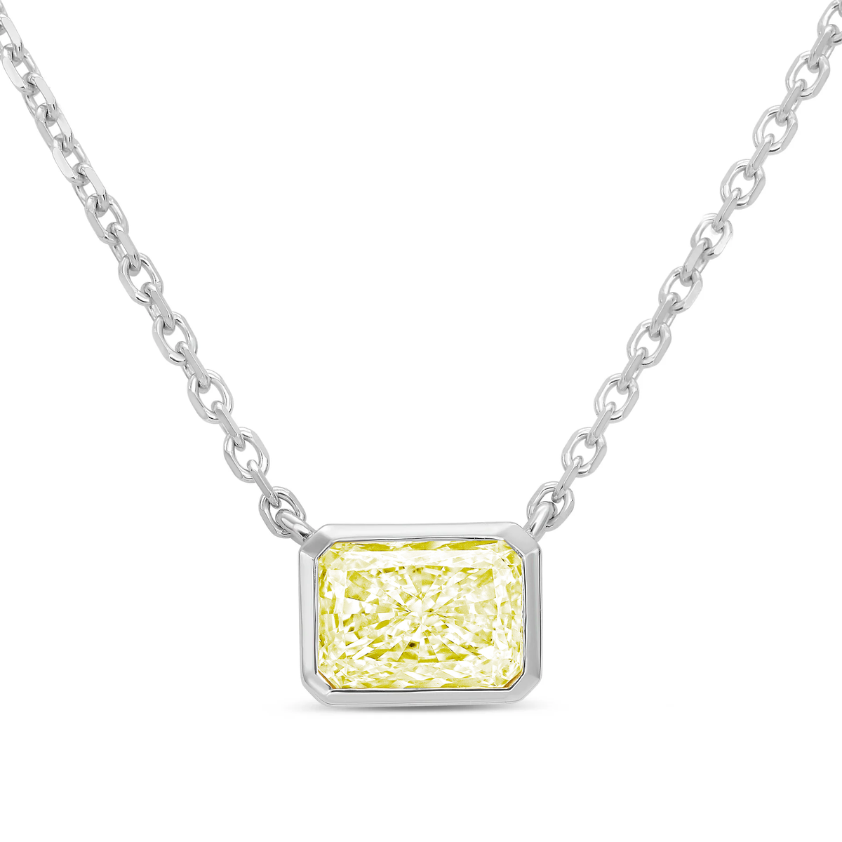 Lab-Grown Yellow Radiant Cut Diamond Bezel Pendant, 14K Gold