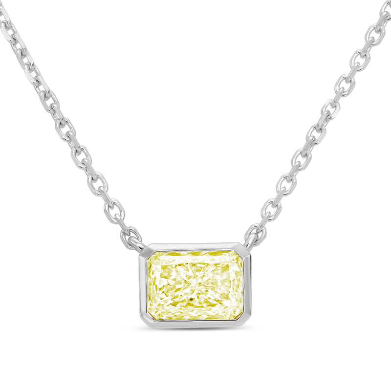 Lab-Grown Yellow Radiant Cut Diamond Bezel Pendant, 14K Gold