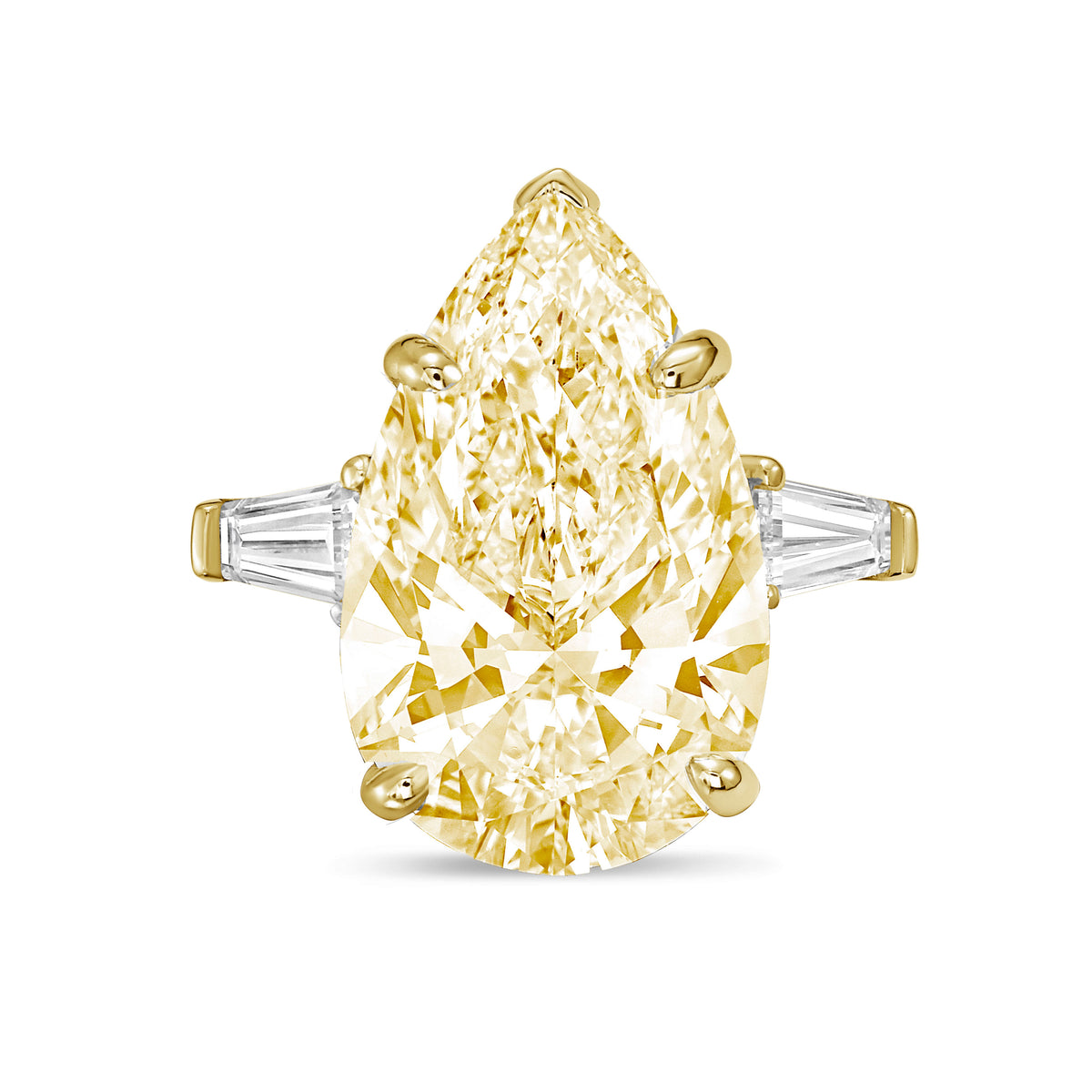 Lab-Grown Yellow Pear Diamond Ring with Baguettes, 14K Gold