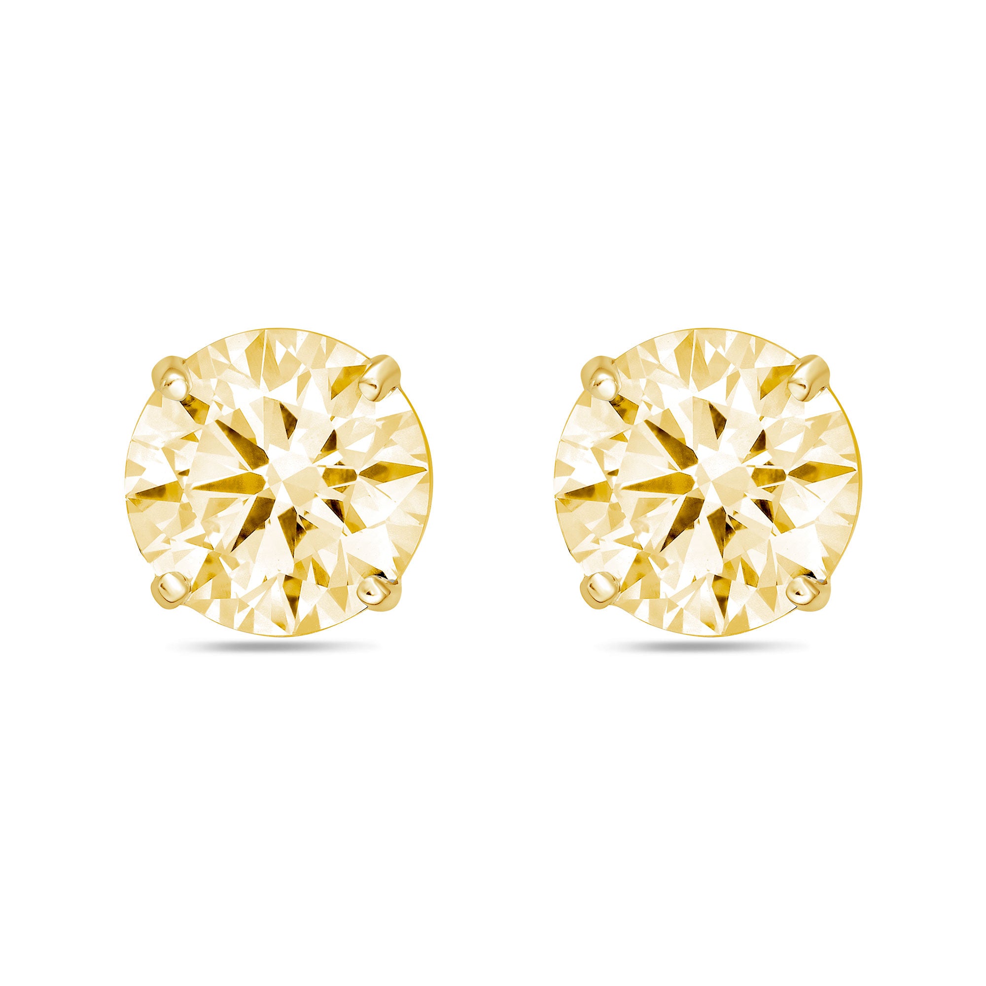 Lab-Grown Yellow Round Diamond Stud Earrings, 4-Prong, 14K Gold