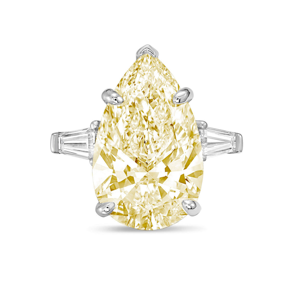Lab-Grown Yellow Pear Diamond Ring with Baguettes, 14K Gold
