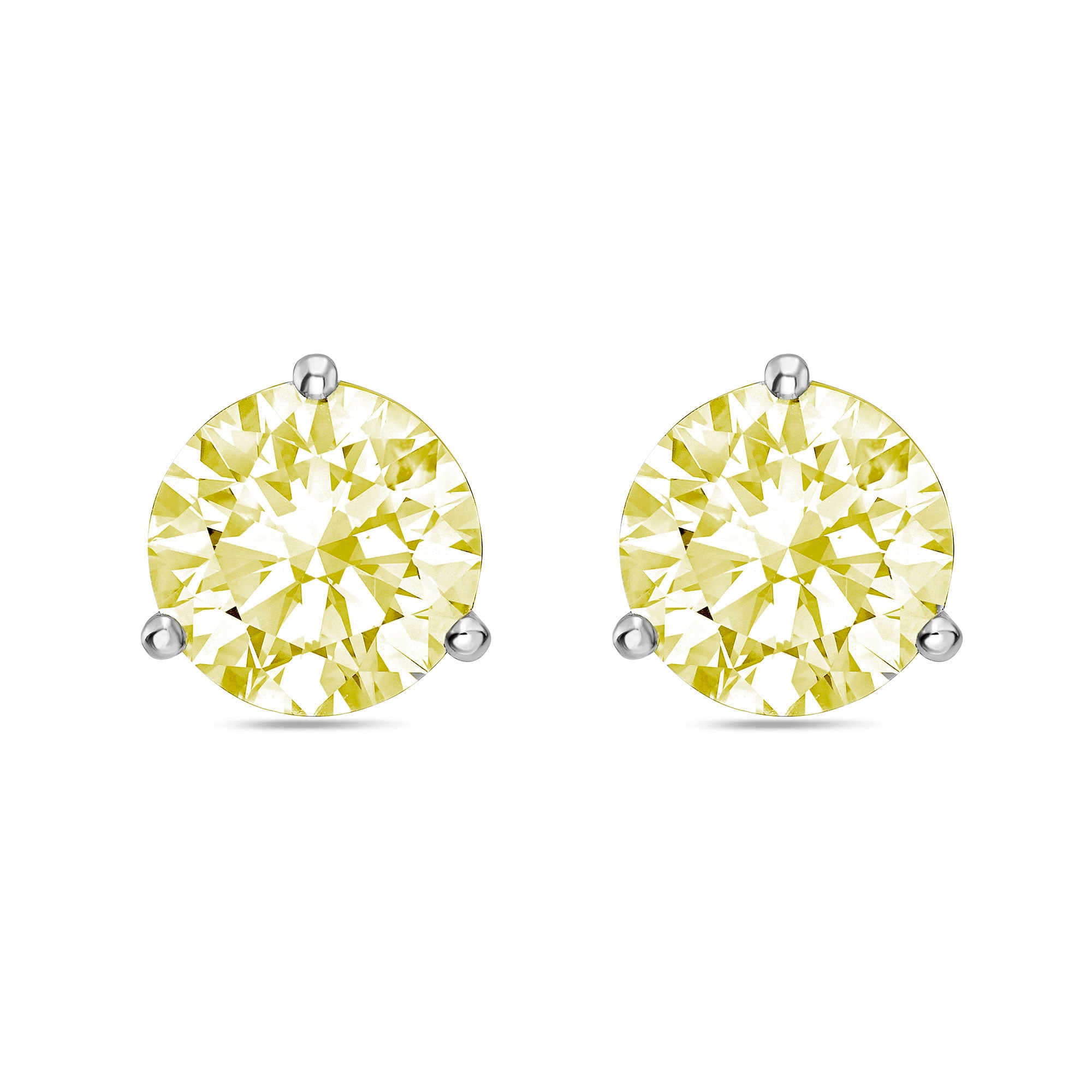 Lab-Grown Yellow Round Diamond Stud Earrings, 3-Prong, 14K Gold