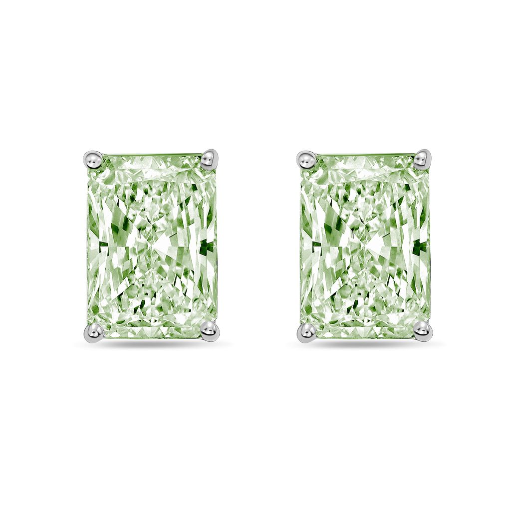 Lab-Grown Green Radiant Cut Diamond Stud Earrings, 4-Prong, 14K Gold