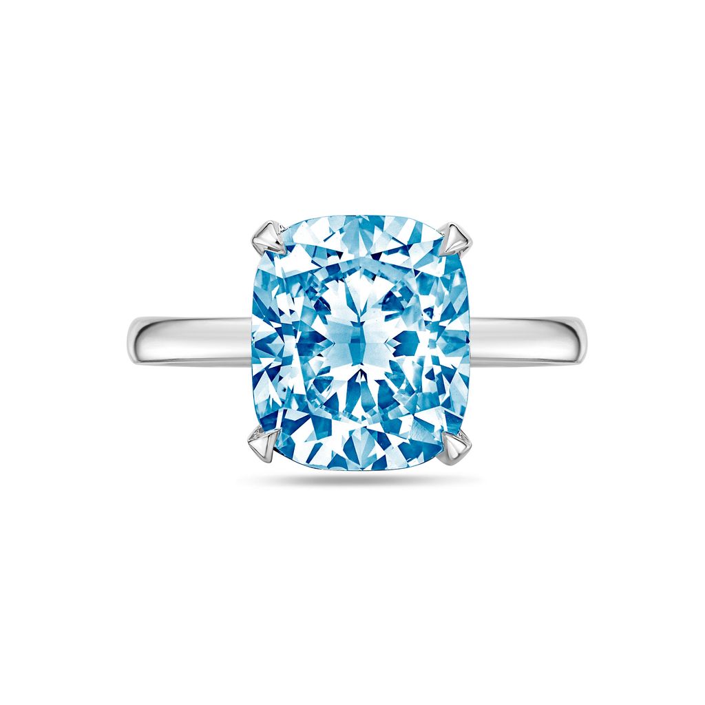 Lab-Grown Blue Cushion-Cut Diamond Solitaire Engagement Ring, 14K Gold