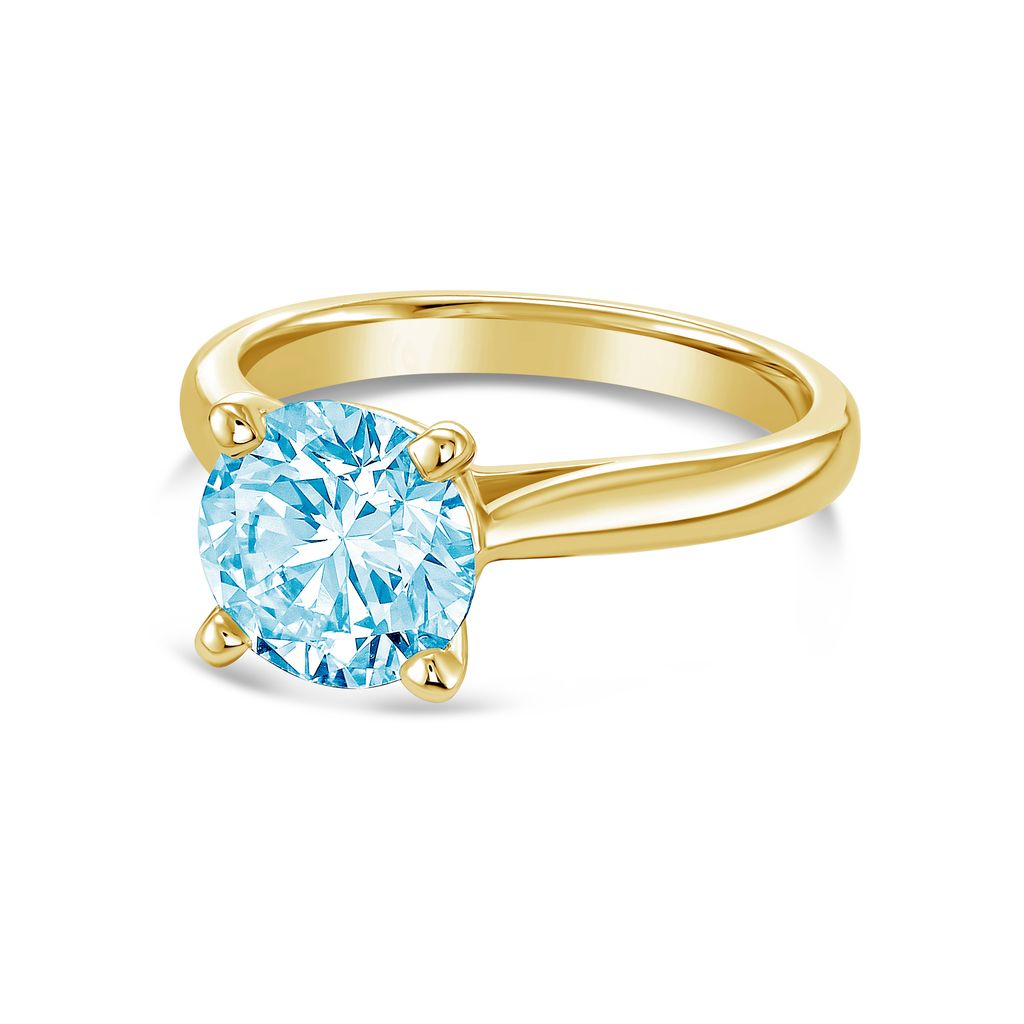 Lab-Grown Blue Round Diamond Solitaire Ring, 14k Gold