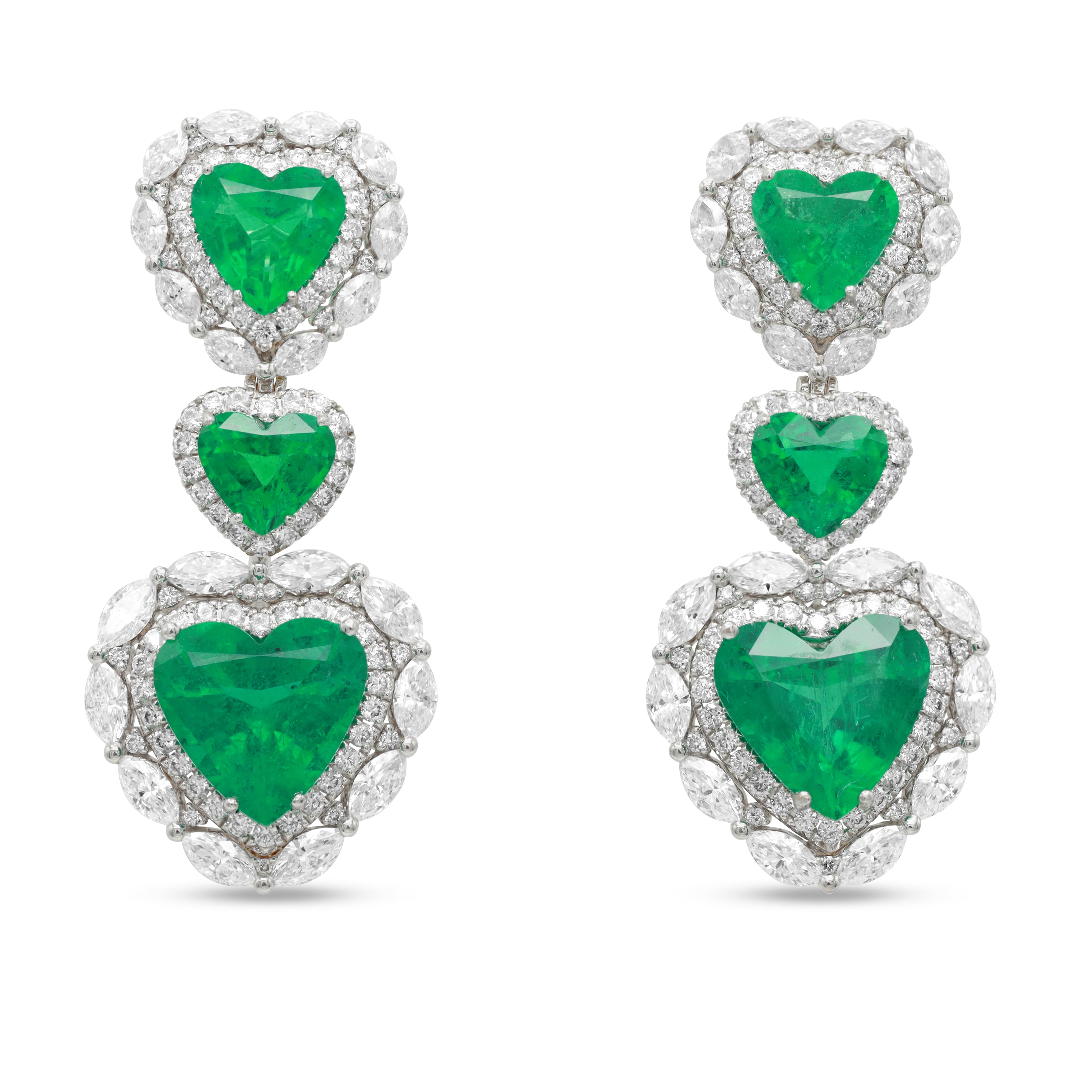 Emerald Triple Heart Drop Earrings