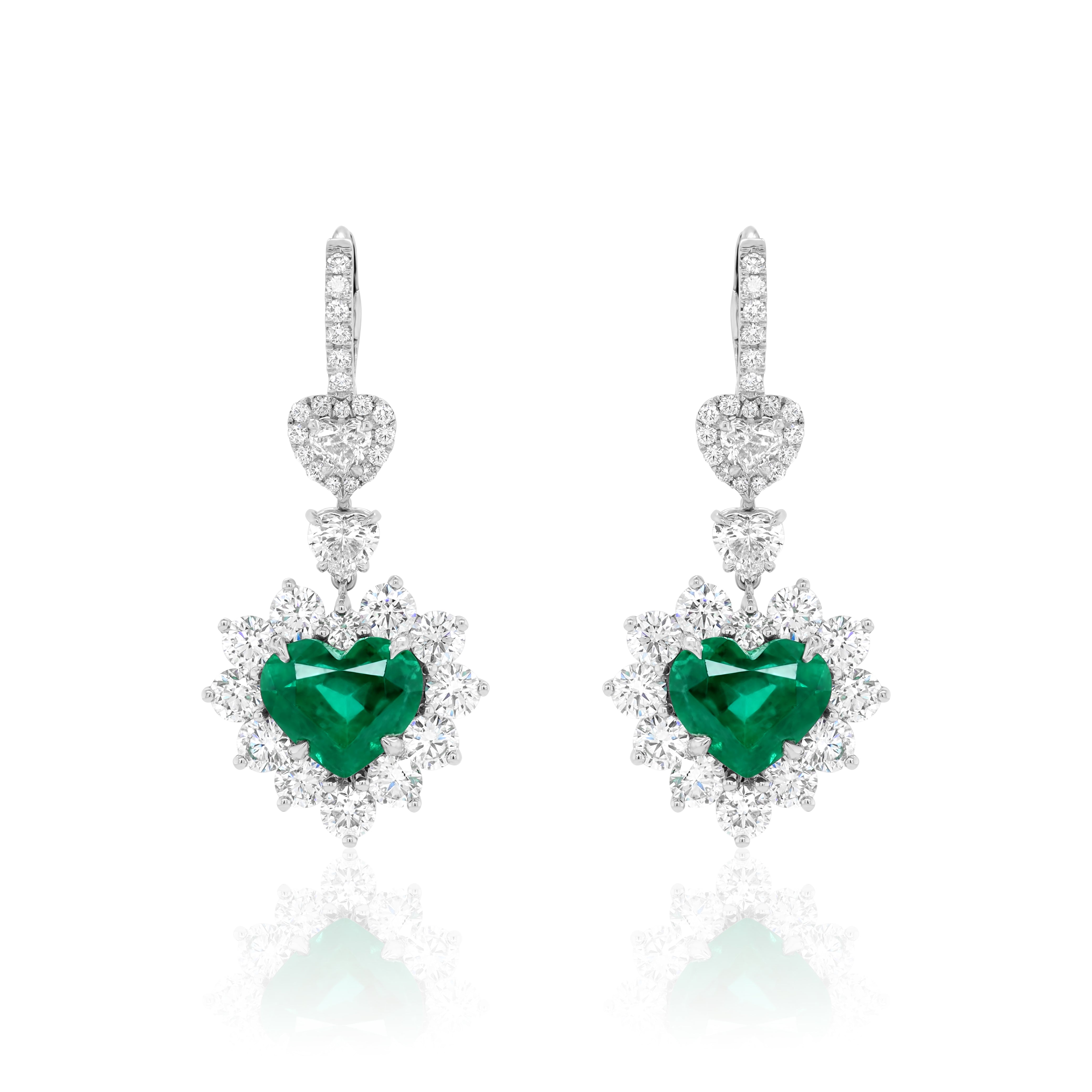 Emerald Diamond Heart Drop Earrings