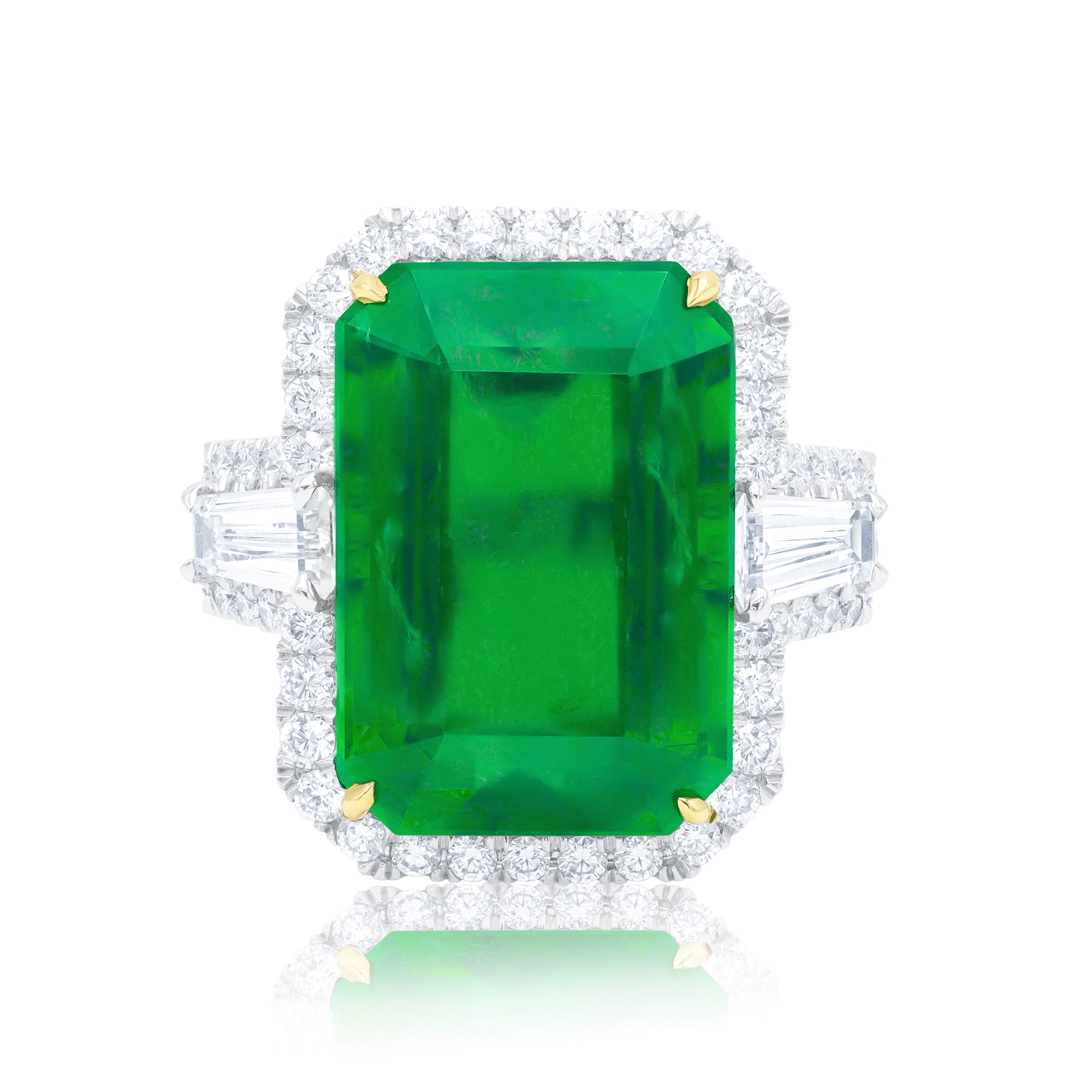 Emerald Halo Baguette Ring