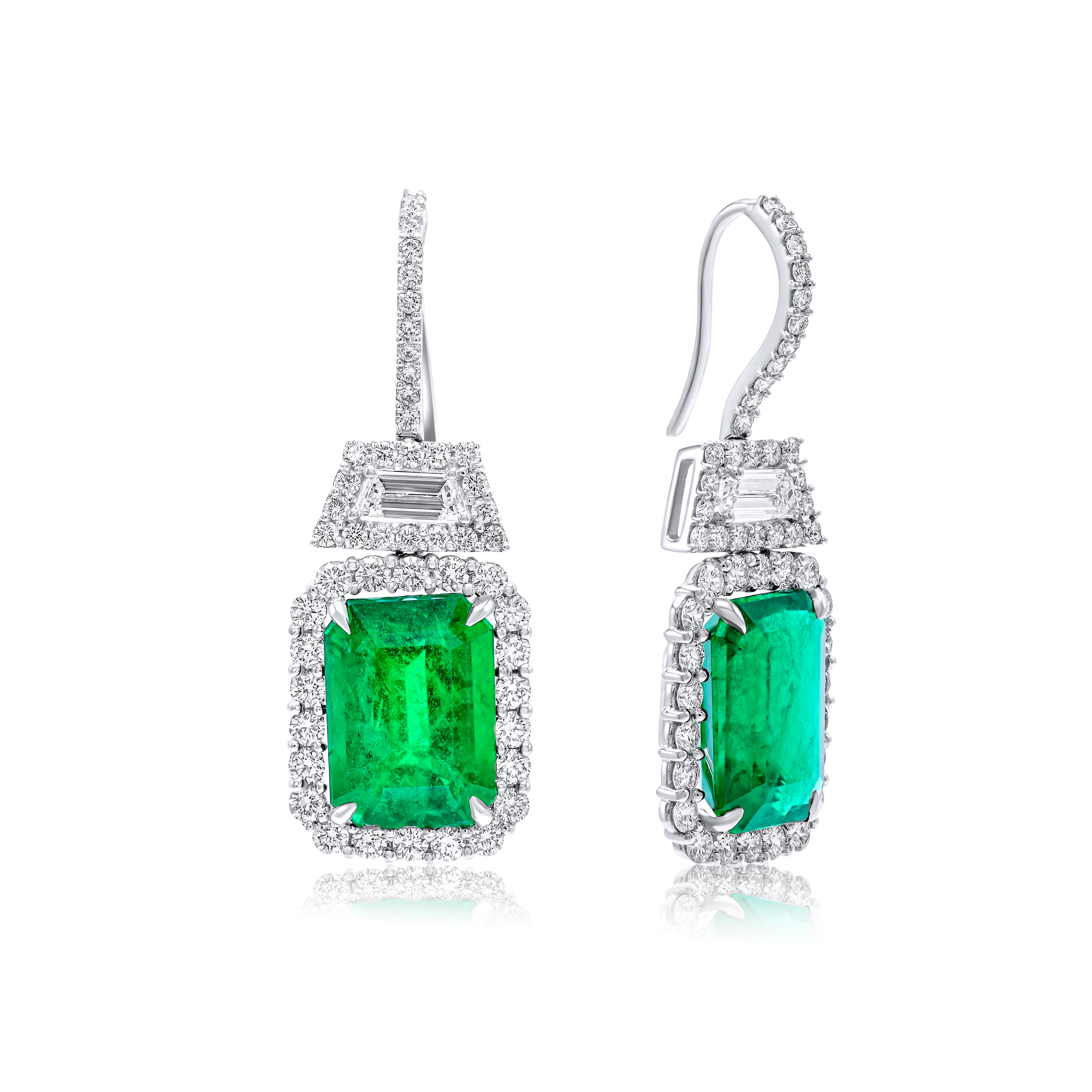 Diamond Trapezoid Emerald Drop Earrings