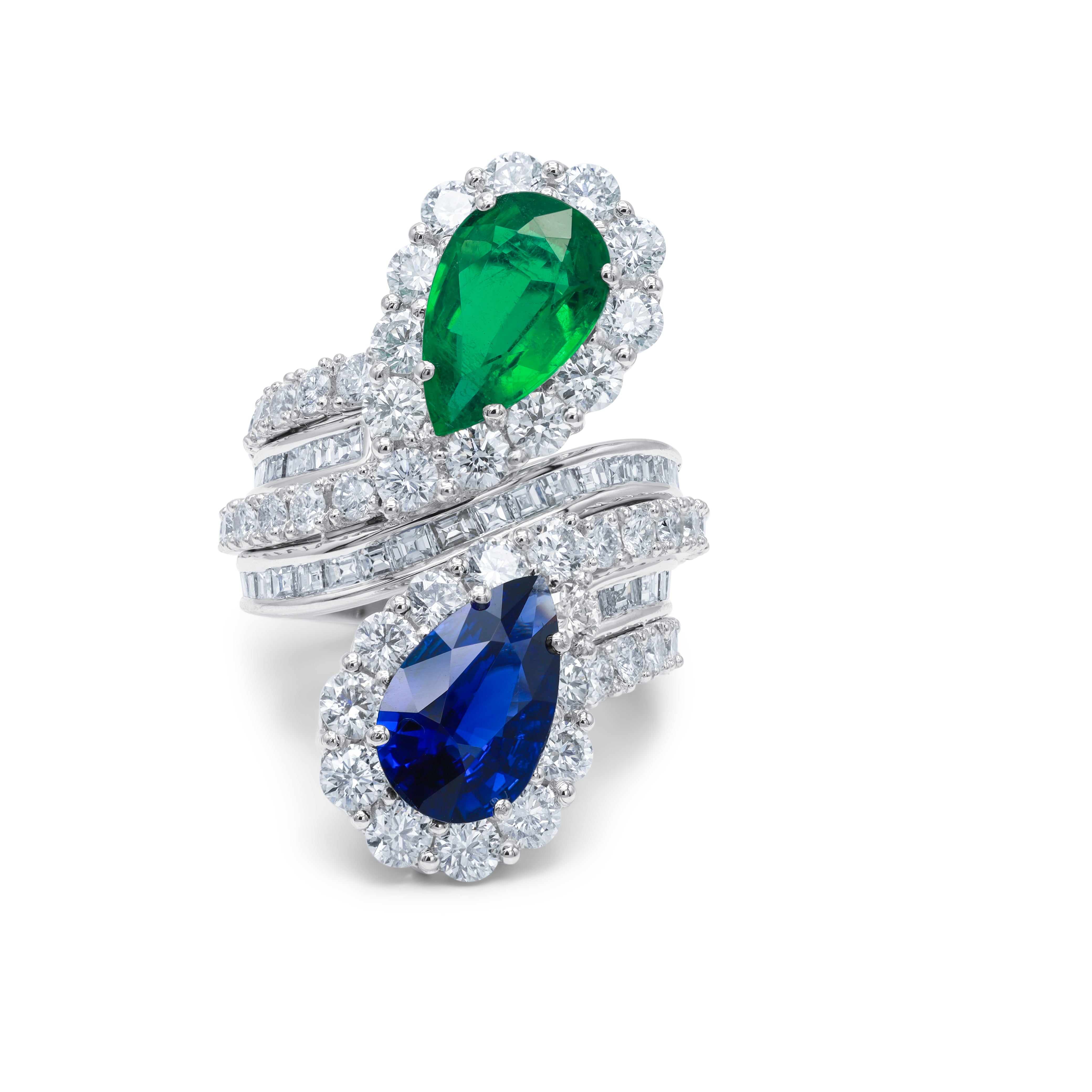 Toi et Moi Emerald and Sapphire Pear Ring
