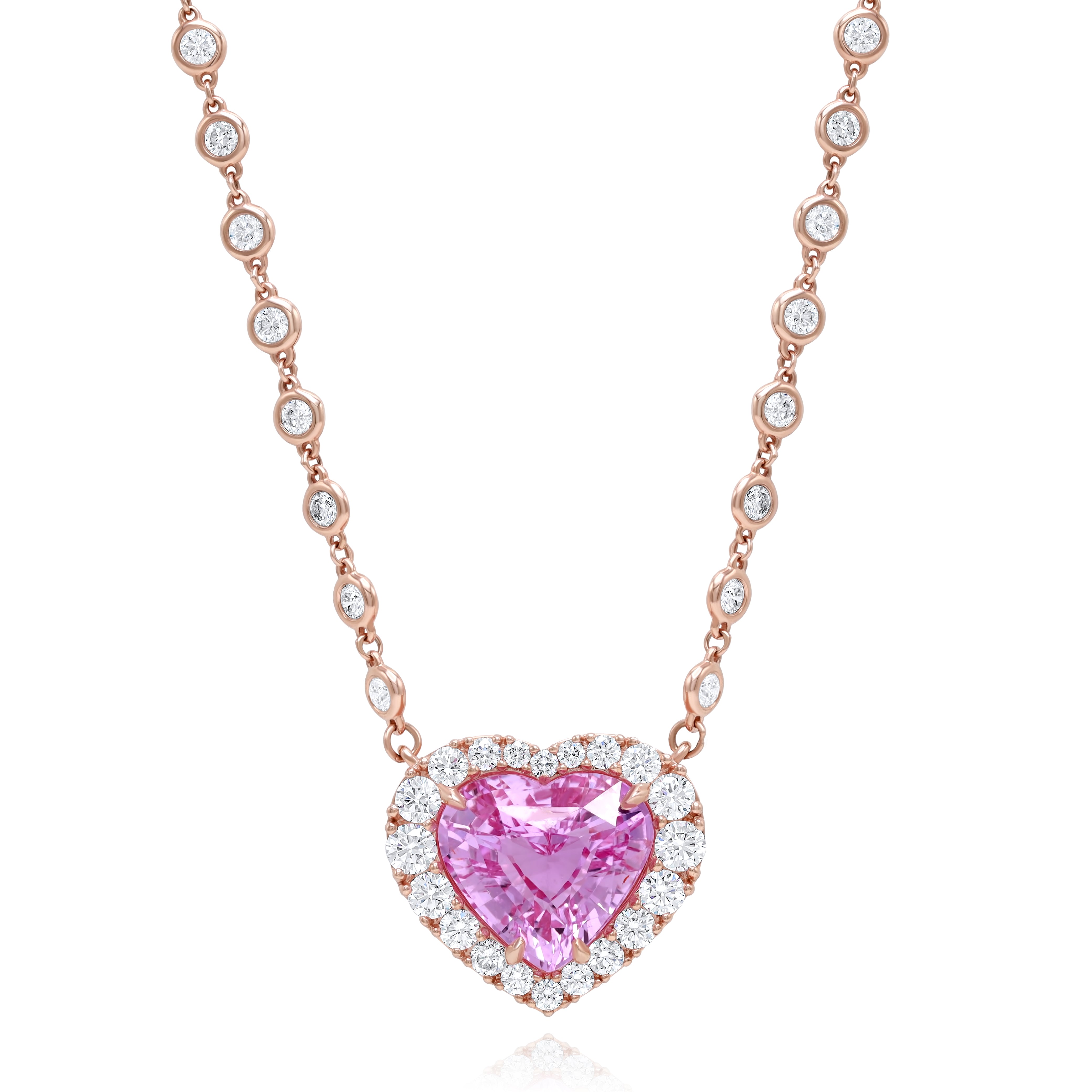 Rose Gold Pink Sapphire Heart Necklace