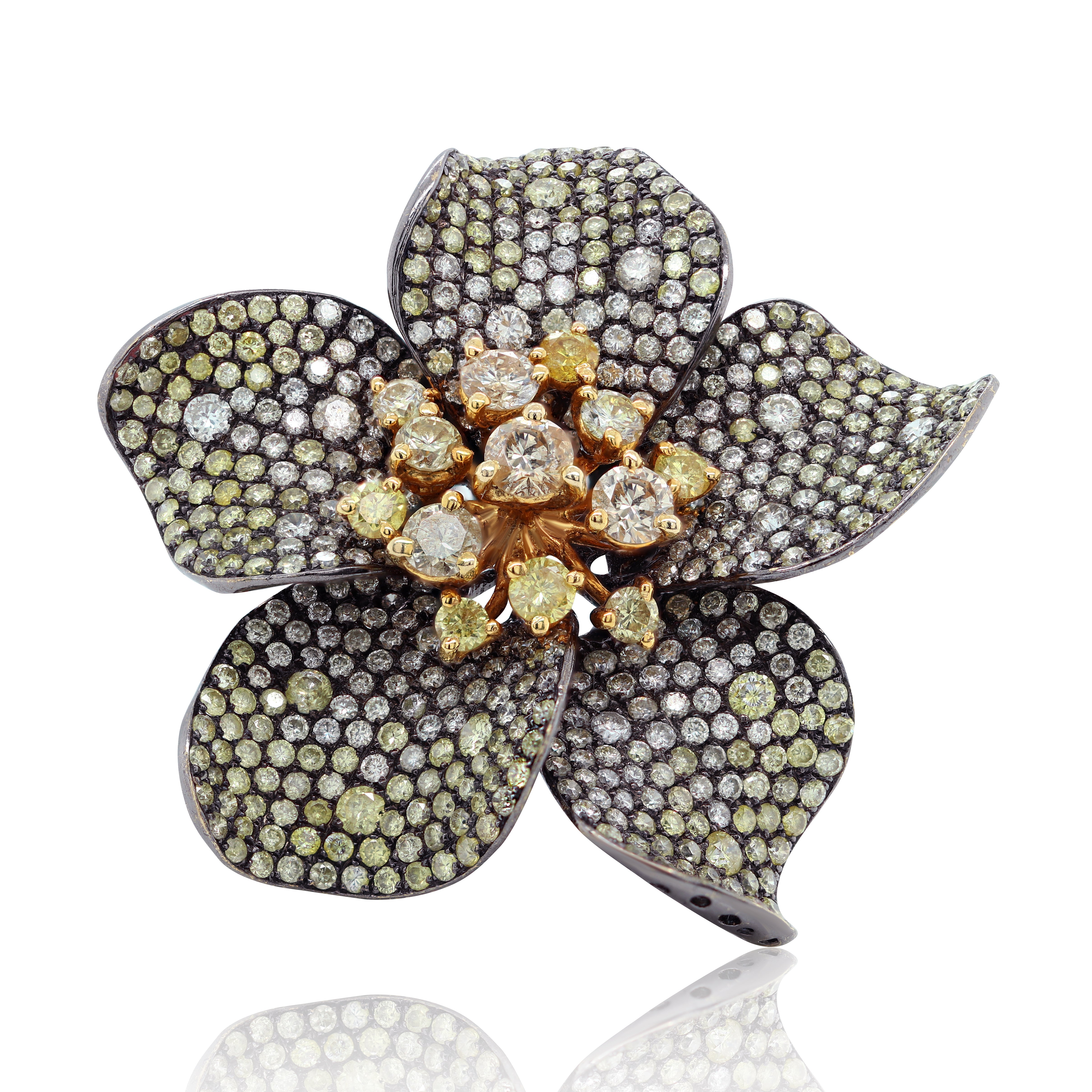 18kt Black and Gold Multicolor Diamonds Flower Ring