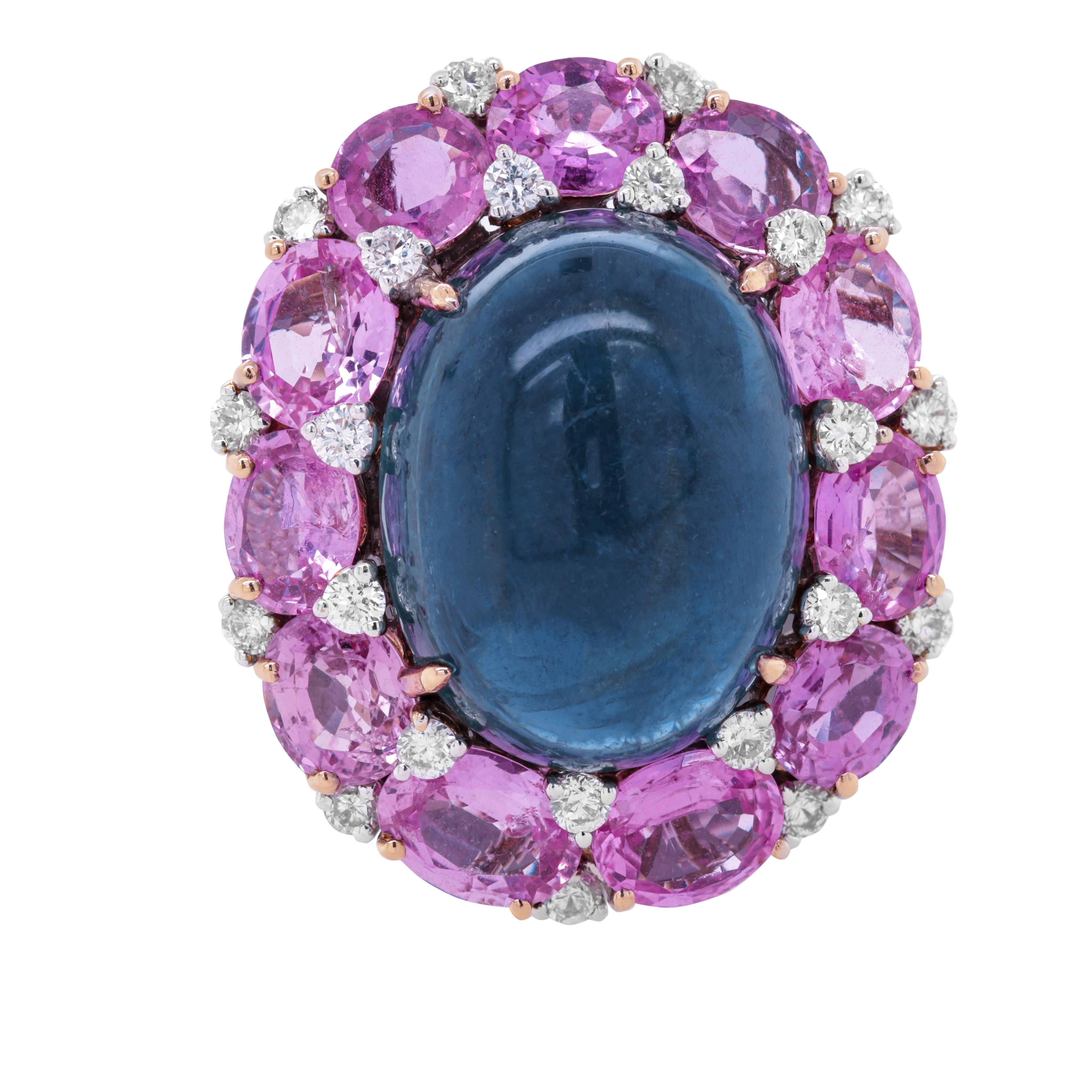 18kt White Gold Pink and Blue Sapphire Diamond Ring