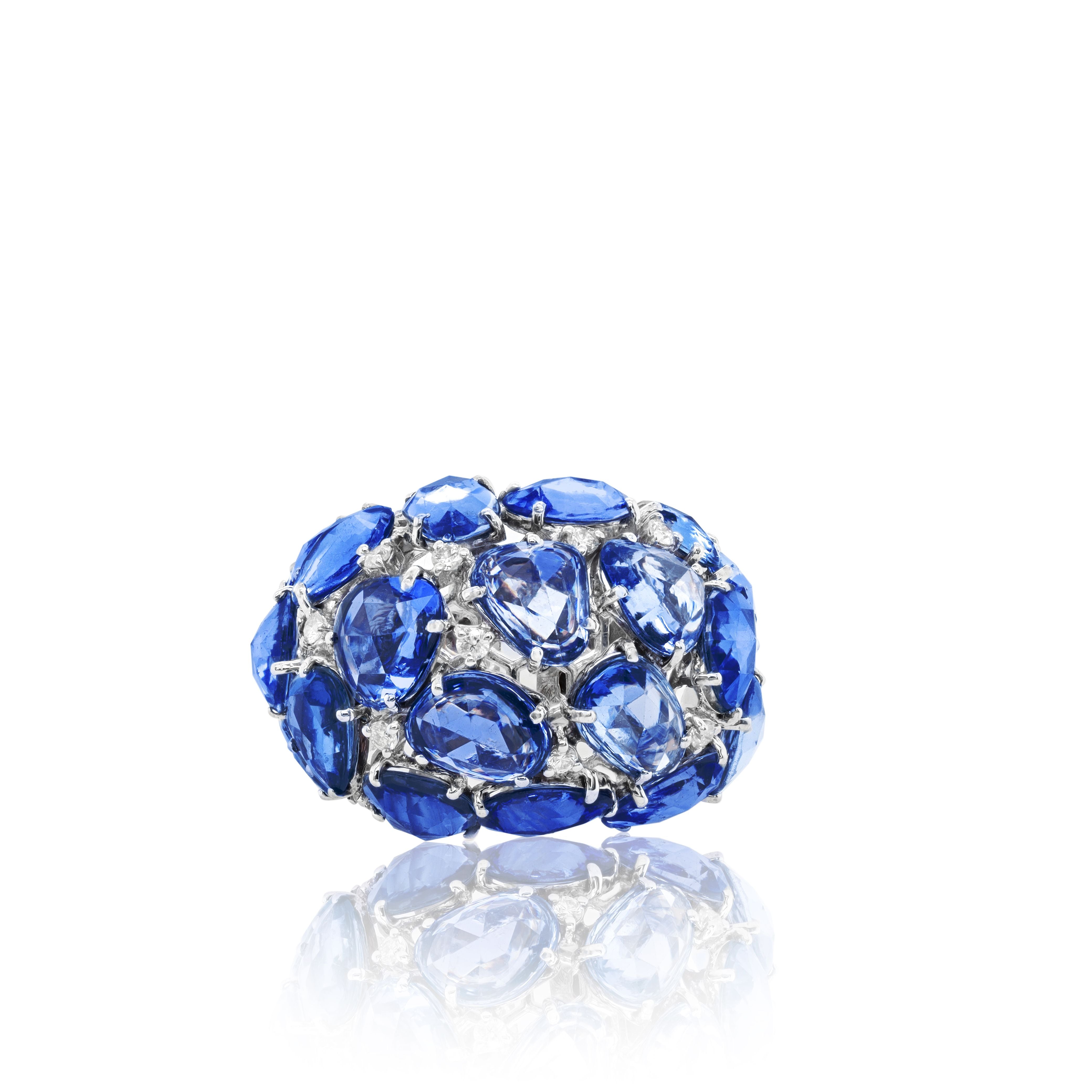18kt White Gold Rose Cut Sapphire Dome Ring