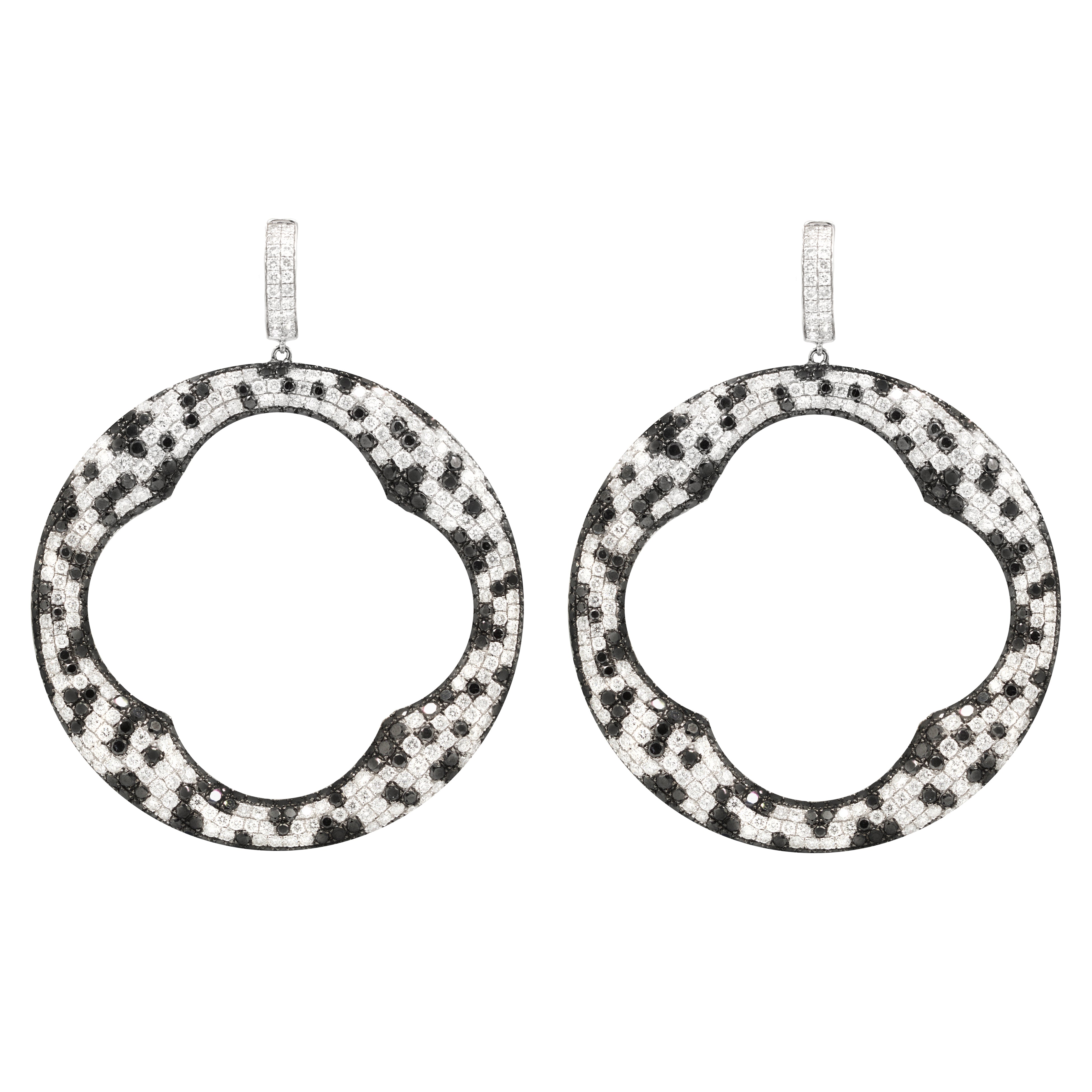Black and White Diamond Circle Earrings