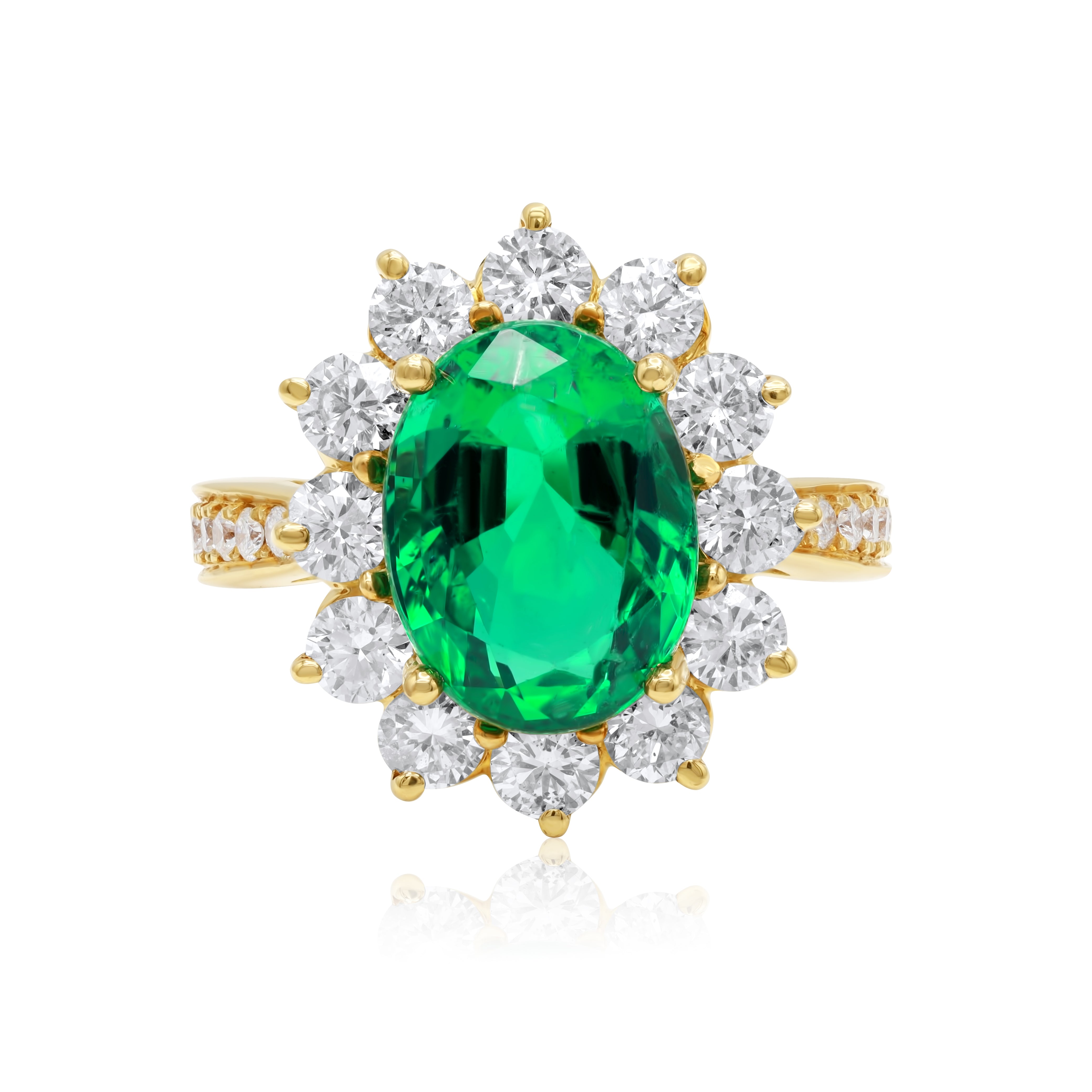 Emerald Halo Flower Diamond Ring