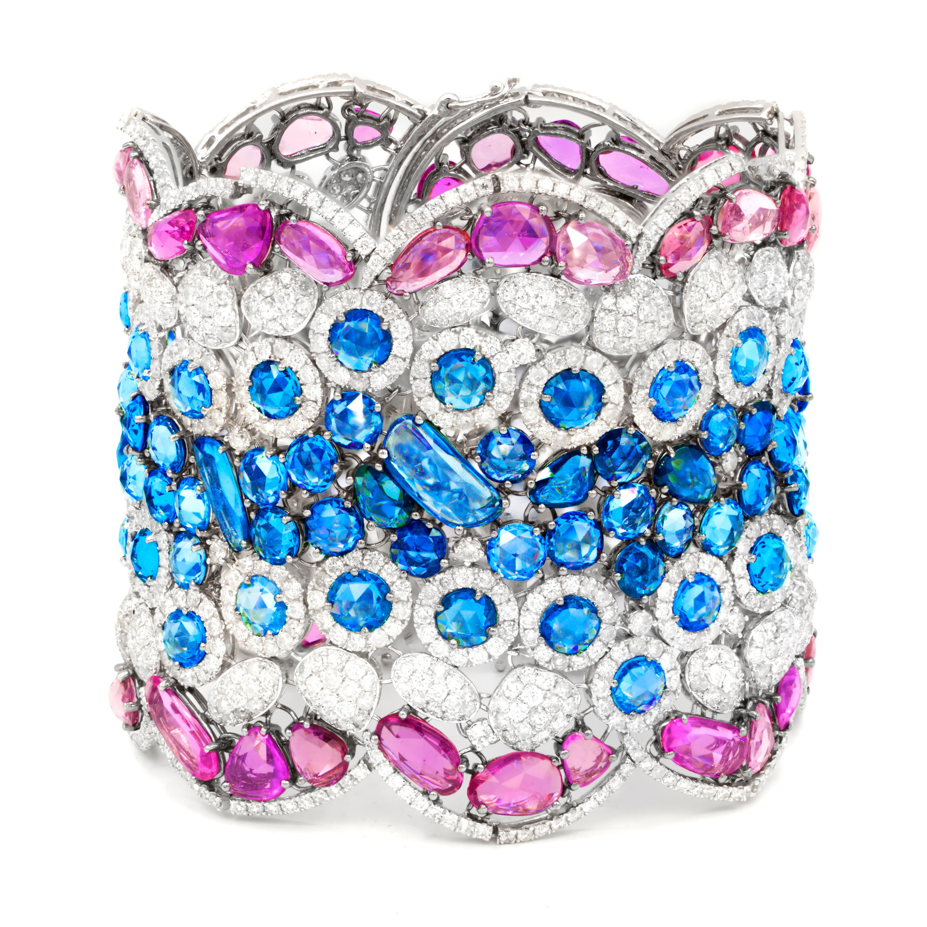 Rose Cut Pink & Blue Rose Cut Diamond Bracelet