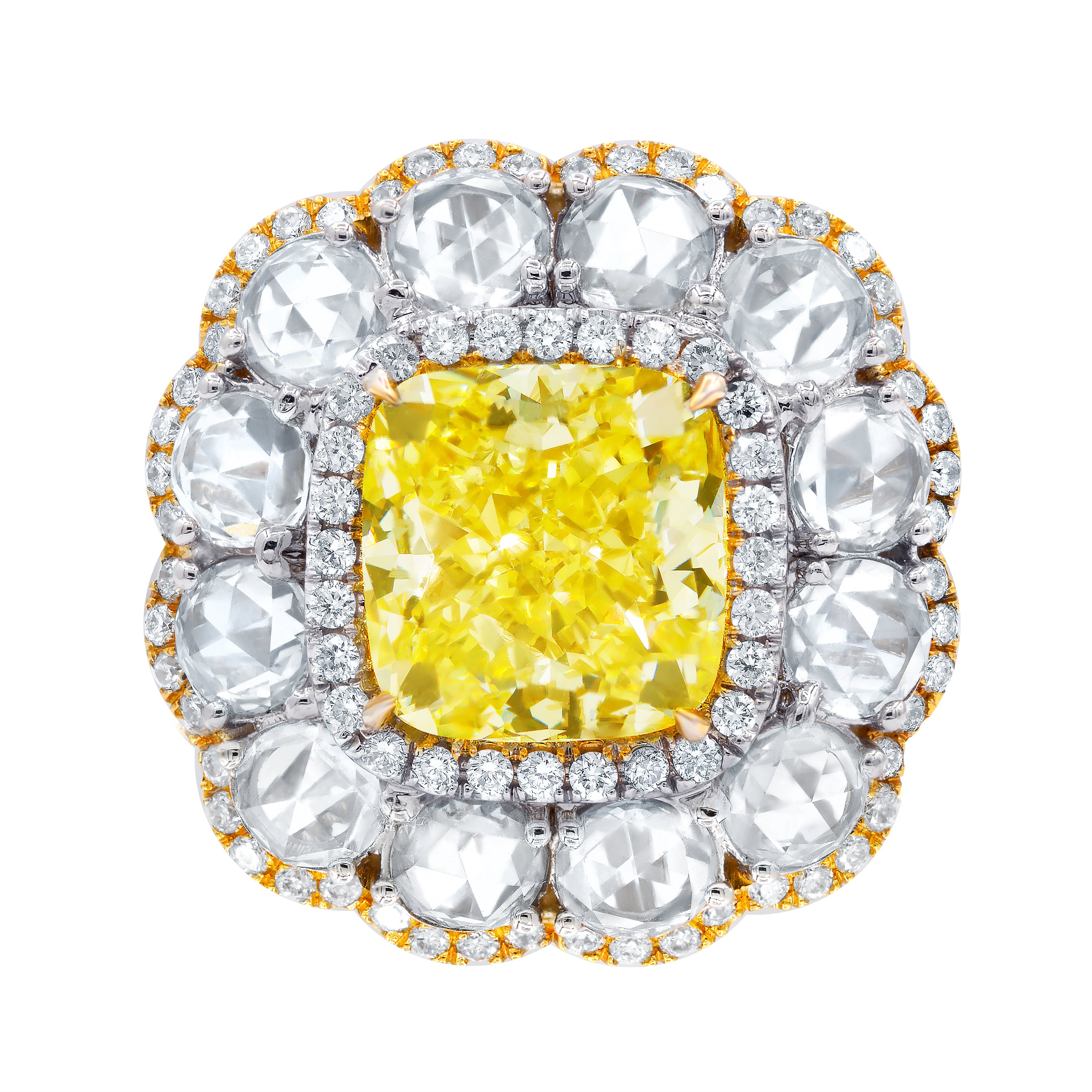 6.16ct Fancy Yellow Cushion Cut Diamond Ring