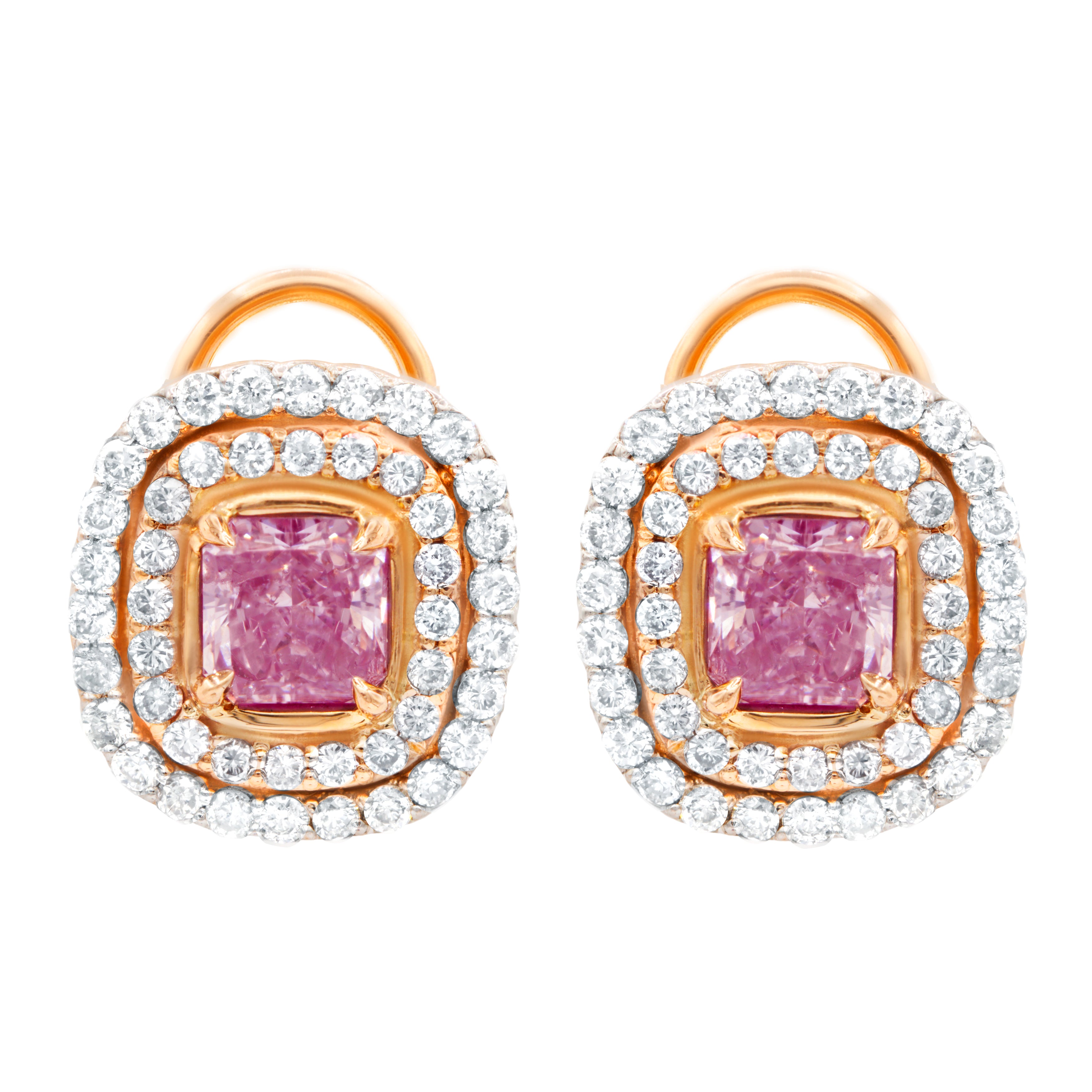Fancy Pink Double Halo Diamond Stud Earring