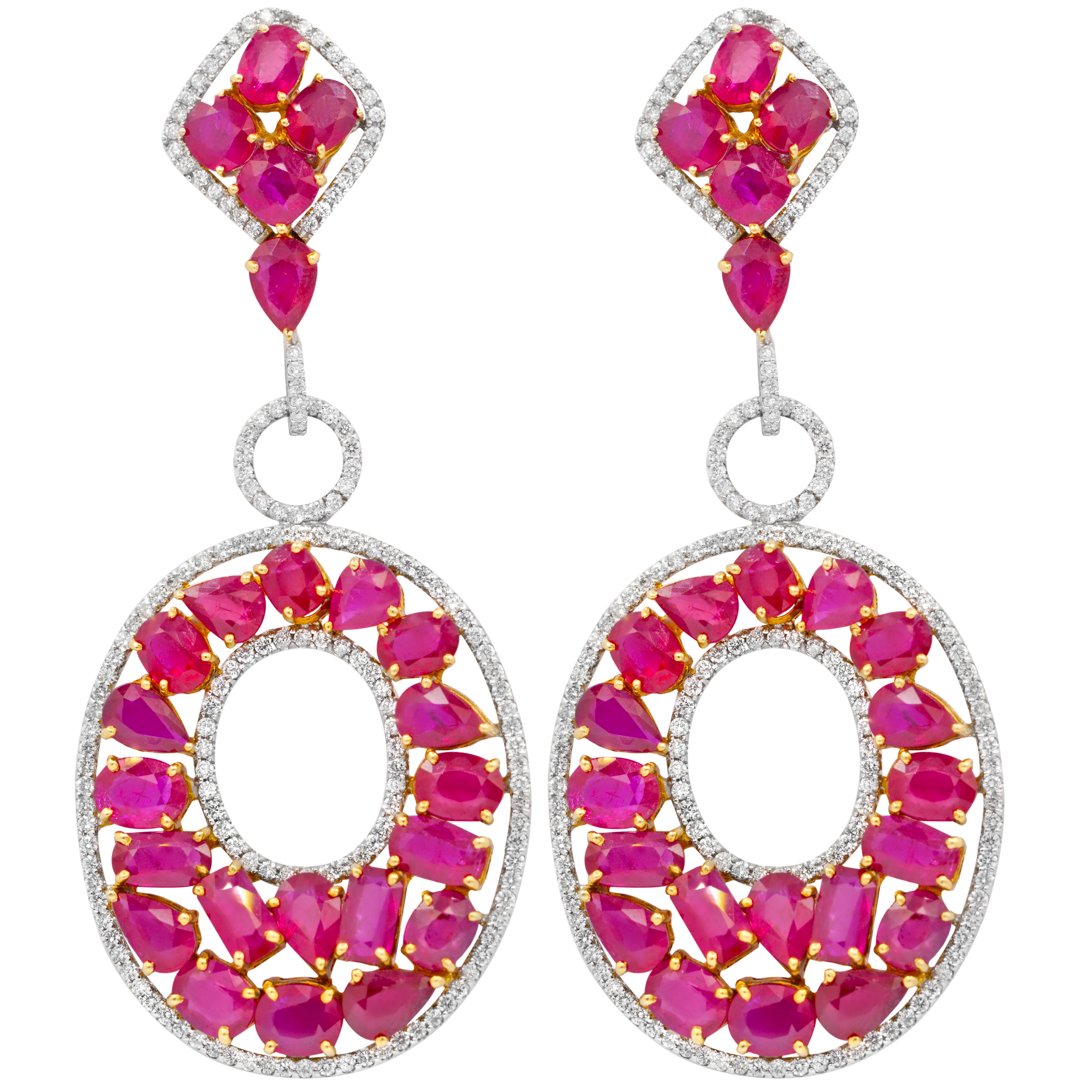 Two Tone Ruby & Diamond Drop Earrings