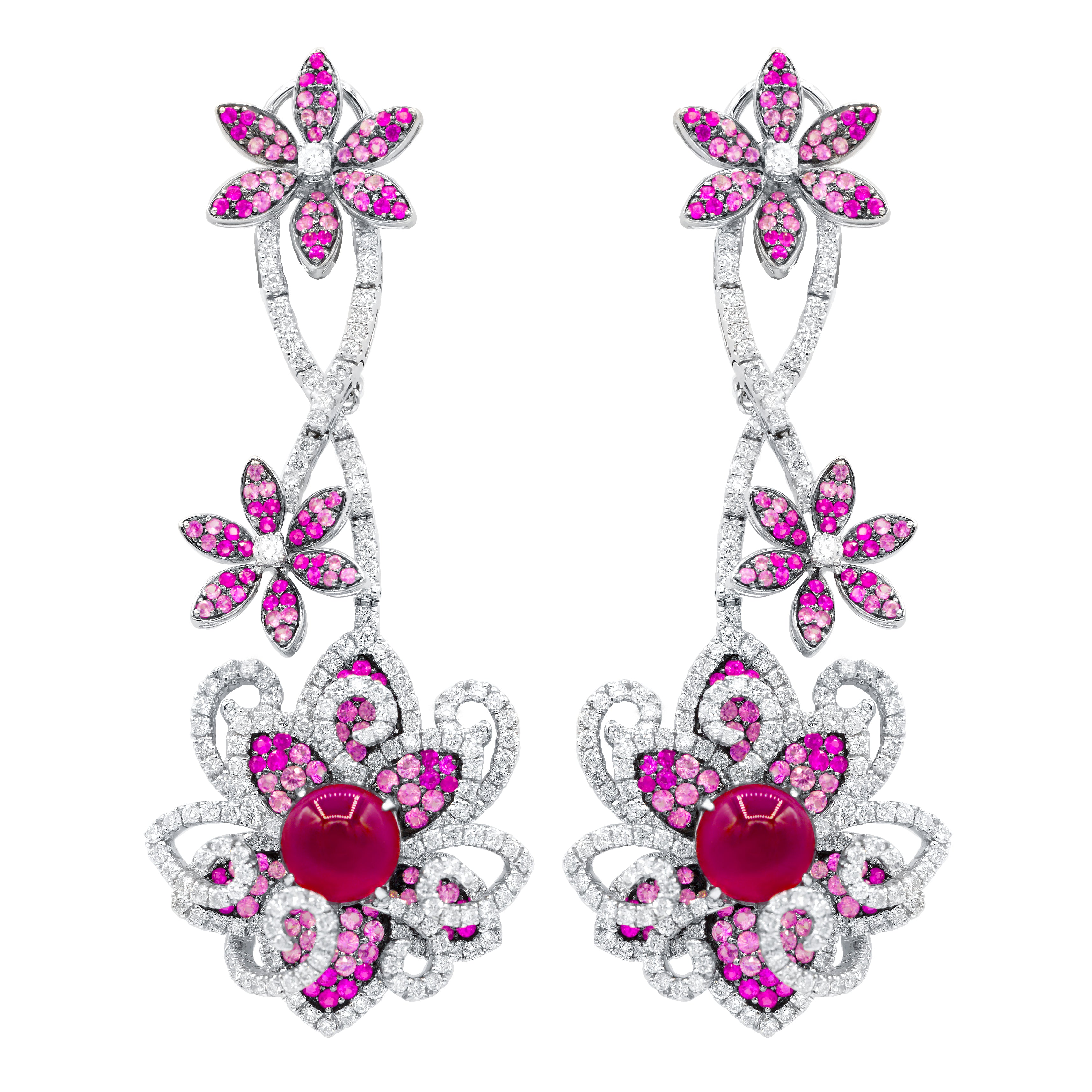 Multi Flower Ruby Sapphire Earrings