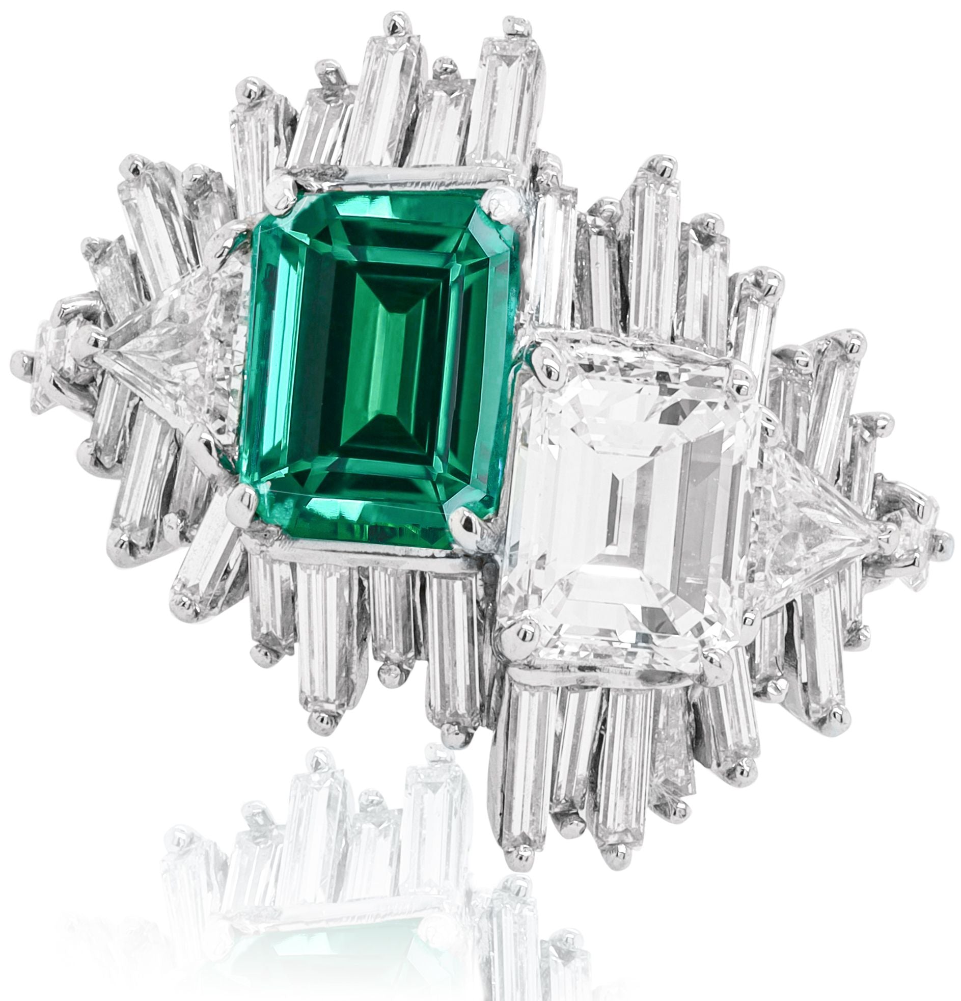 Emerald Diamond Double Art Deco Ring