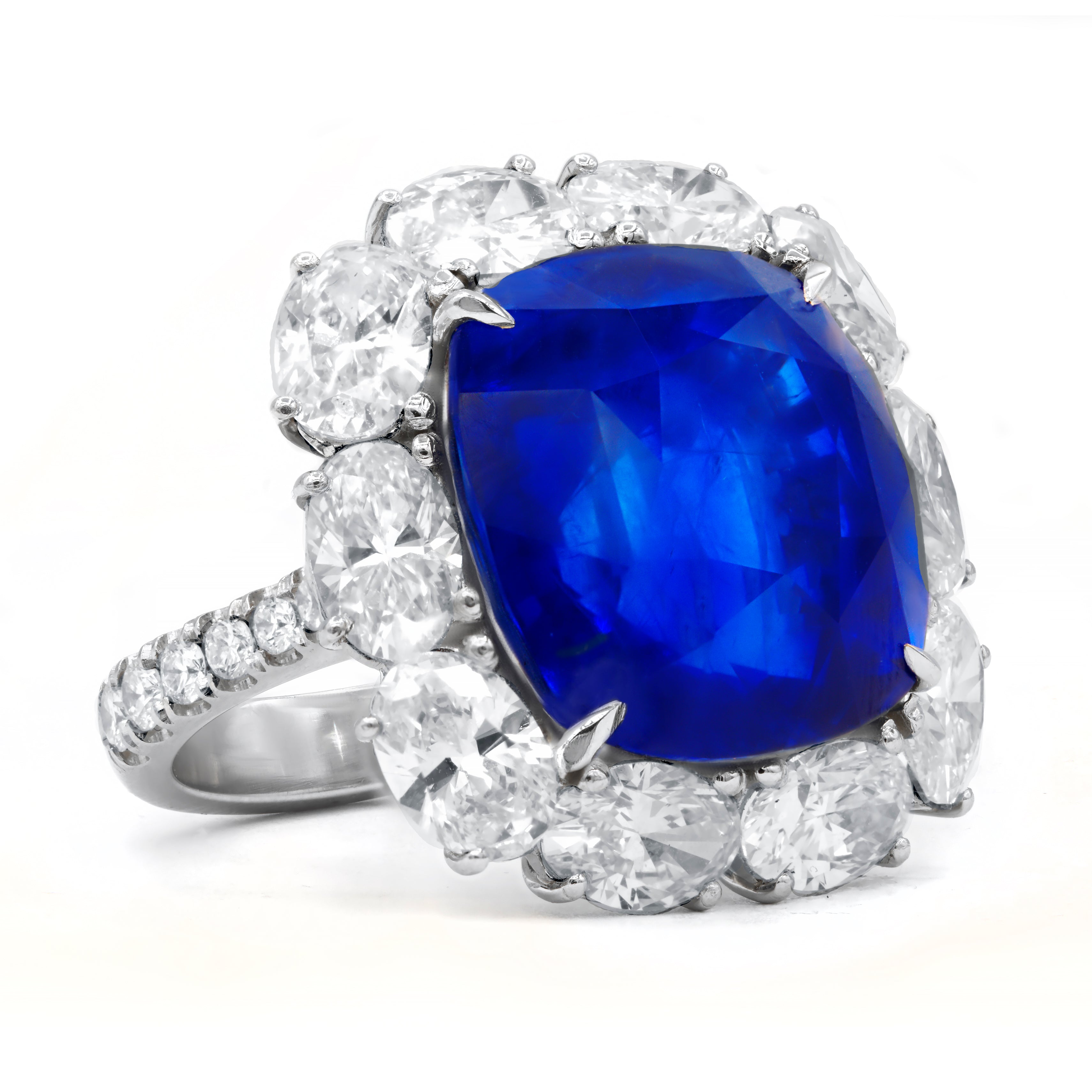 Cushion Cut Blue Sapphire Large Diamond Halo Ring